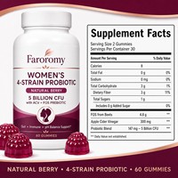 Gummies Probiotiques 4 Souches pour Femmes, 5 Milliards de UFC avec Prébiotique ACV FOS, Saveur Baies Naturelles, Végétalien, Sans Gluten, Complément Alimentaire