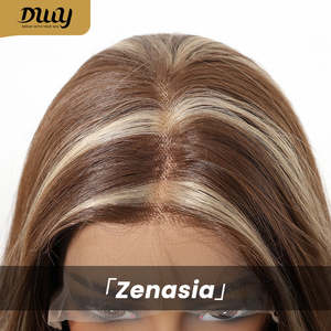 วิกผมสังเคราะห์แบบไม่ต้องใช้กาว Zenasia-DWY 136 สีน้ำตาล ไฮไลท์แบบหยักศก พร้อมฟิลเตอร์ลิเบราแบบไม่มีเชือกผูก  ลูกไม้โปร่งใสสี - Product Image 5