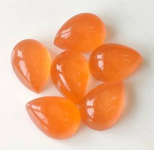 Venta al por mayor de gemas sueltas de cuarzo melocotón natural KHATUSHYAM GEMS, cabujón de pera de 4x6mm-20x30mm con parte trasera plana, efecto de juego de color/abrillantamiento para joyería - Product Image 2