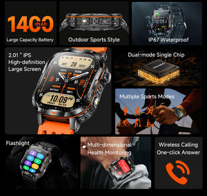 <span class=keywords><strong>Nouvelle</strong></span> montre connectée Zw96 2026 avec batterie grande capacité 1400 mAh, lampe torche LED multiple, suivi de santé et appels sans fil pour les sports de plein air - Product Image 2