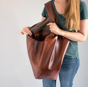 Handmade Cognac Brown <b>Leather</b> Hippie <b>Bag</b> Oversized <b>Hobo</b> Purse Large Crossbody Wide Strap LHB-0014 - Product Image 6