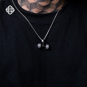 Collar con colgante de mancuerna Iced Out de lujo para hombre, joyería para gimnasio, CZ, Diamante plateado, levantamiento de pesas, cadena de Hip Hop, regalo - Product Image 2