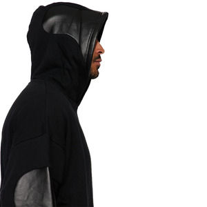 Latest Most Fashionable Men <b>Black</b> Heavyweight <b>Hoodies</b> With PU Leather Applique Patches All Over for Sale in Wholesale - Product Image 3