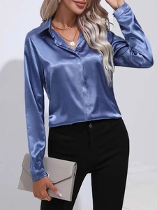 Blusa blanca informal para mujer, camisa de manga larga con botones para mujer, Tops de oficina de Color sólido, blusas de moda para primavera y otoño 2025 para mujer, Top - Product Image 2
