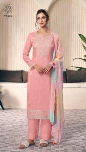 New Latest Catalogue Moonga <b>Silk</b> Fancy Thread Work Top Dull Santoon Pant Chiffon Printed Art Dupatta Export Indian Pakistani - Product Image 6