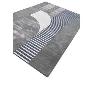 Alfombra Azul de Lana y Viscosa Hecha a Mano con Diseño Abstracto Come Tra-15130 para Sala de Estar, Pasillo, Entrada, Tamaño Rectangular 9x12 - Product Image 2