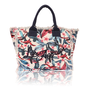 Bolsa de Lona Estampada Tyntra Los Ángeles con Cierre de Cremallera, Asas para Llevar al Hombro, Tamaño Grande, Bolsa de Playa con Detalles de Flecos - Product Image 2