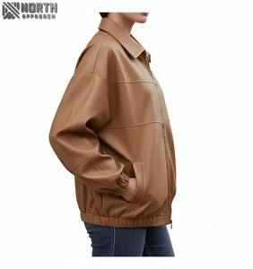 Veste en cuir à motif solide à la mode pour femmes de haute qualité vêtements d'hiver respirants avec col montant doux et élégant personnalisé - Product Image 3