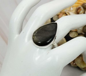 Rainbow Obsidian Ring 925 Sterling Silver Teardrop Gemstone Statement Boho Ring Unisex Jewelry Gift for Her - Product Image 1