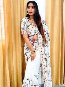 Colección de Saree de Ropa Étnica de diseñador indio con trabajo de secuencia de hilo de bordado múltiple en tela pesada de imitación Georgette - Product Image 3