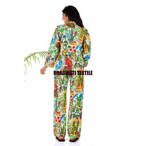 ชุดเสื้อกางเกงนอนสำหรับผู้หญิงชุดเสื้อกางเกงผ้าฝ้ายออร์แกนิกพิมพ์ลายดิจิตอล100% อินเดีย - Product Image 6