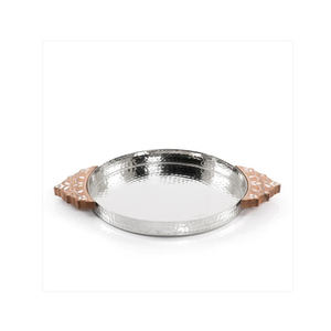 Plateau à chocolat rond martelé avec poignées en bois Design de style classique Plateau de service en métal argenterie par ACME - Product Image 1
