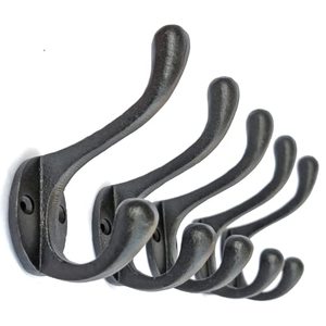 5 Pack Durable Cast Iron Powder Coated Double <b>Hooks</b> <b>Wall</b> Mounted Vintage Style Coat <b>Hooks</b> (Antique Black) - Product Image 1