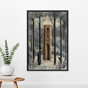 Elegante cuadro en lienzo de búho, diseño impreso, tema de bosque nevado, con marco negro - Product Image 1