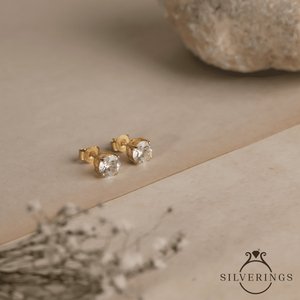 NOVAMART Fine Silverings 925 <b>Sterling</b> <b>Silver</b> Solitaire Earrings Ball <b>Stud</b> Design with Gold Zircon Bezel Setting Wholesale Export - Product Image 5