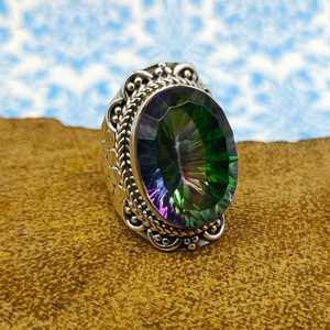 แหวนหินบุษราคัมมิสติกแหวนสำหรับงานหมั้นและแต่งงานทำจากเงินสเตอร์ลิงวงแหวนค็อกเทลหนาสำหรับงานเลี้ยง - Product Image 1