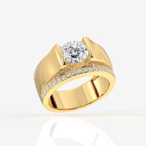 Men's 18K Yellow Gold <b>Ring</b> with Portuguese Cut Lab Grown <b>Diamond</b> Premium <b>Diamond</b> <b>Rings</b> - Product Image 2