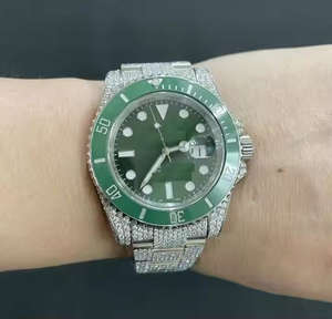 Reloj de Lujo Hip Hop para Hombre, Miyota Analógico, VVS Moissanite, con Diamantes Blancos Incrustados, Cristal Verde, Correa de Acero Inoxidable de 20 mm, Cuarzo - Product Image 4