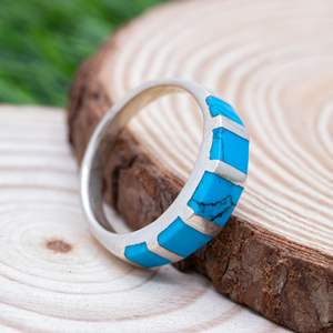 Vintage Turquoise Enamel Stripe Pattern Ring Handmade 925 Sterling <b>Silver</b> Ring Tribal Boho Hippie Ring - Product Image 3