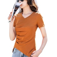 T-shirt d'été pour femme, style japonais, manches courtes, respirant, brodé, délavé, écologique, grande taille, taille irrégulière cintrée, col rond