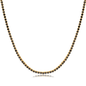 Black Zircon Stone Design <b>Tennis</b> <b>Necklace</b> Handmade Wholesale Turkish 925 <b>Sterling</b> <b>Silver</b> Jewelry - Product Image 1