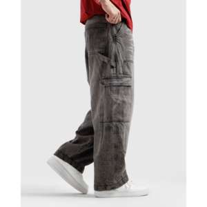 Pantalones Cargo de Mezclilla Relajados con Efecto Desgastado, de Cintura Media, Estilo Y2K Vintage, Pierna Ancha, Hip Hop, con Remaches y Tejido de Punto para Invierno - Product Image 3