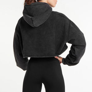 Sweat à capuche court surdimensionné en coton avec logo personnalisé en gros pour femmes design de luxe à capuche col hiver Top à capuche meilleure vente - Product Image 2