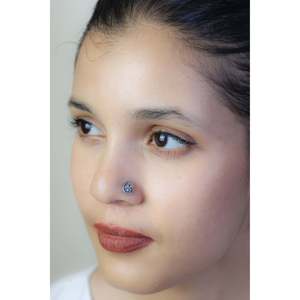 925 <b>Silver</b> Nosepin with Nazakat Phool Paisley Design Diamond and Zircon Set Body Jewelry Gold Plated Wedding Occasion Jewelry - Product Image 1