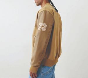 Chaqueta de bombardero de béisbol estilo universitario Letterman de lana para hombre, ropa de calle, prendas de vestir exteriores, Mangas de cuero PU, soporte de impresión Puff - Product Image 3