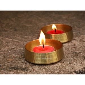 <b>Hammered</b> Design Round Shape Brass Tea Light Candle <b>Holder</b> Gold Finished for Home Event Parties Tabletop Decoration - Product Image 5