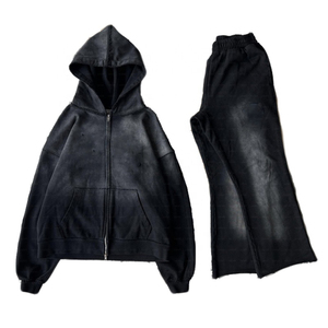 Conjunto de sudadera y pantalones de chándal acampanados con cremallera lavada con ácido para hombre personalizado al por mayor para correr en invierno 2026 - Product Image 5