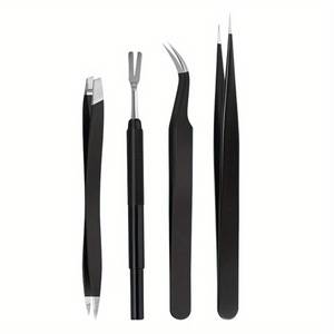 Outils de toilettage pour animaux de compagnie \ 4 pinces à tiques en acier inoxydable et pince à épiler à double tête Kit d'outils pour l'élimination des puces des chiens - Product Image 1