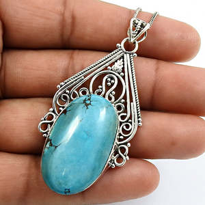 Pendentif tendance en turquoise de forme ovale, pierre précieuse de guérison, design vintage fait à la main en Inde, design bohème pour filles - Product Image 2