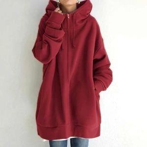 OEM Vente en gros bonne qualité 400gsm Fashion Design automne style long sweat à capuche en polaire à fermeture éclair manches longues couleur unie pour femmes - Product Image 5