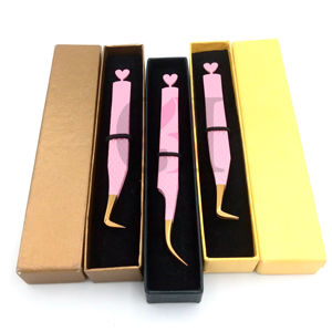 Meilleur revêtement en poudre rose clair côté arrière coeur différents Styles Extension de cils pince à épiler pointe dorée outils de beauté en acier inoxydable - Product Image 1