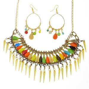 Tip Top Fashions Conjunto de collar llamativo chapado en oro Cuentas multicolores 1105606 - Product Image 1