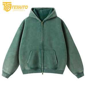 Sudadera con capucha de lavado ácido verde para hombre, Sudadera con capucha de lavado ácido transpirable anticontracción de algodón Original, sudadera con cremallera de lavado ácido informal - Product Image 1