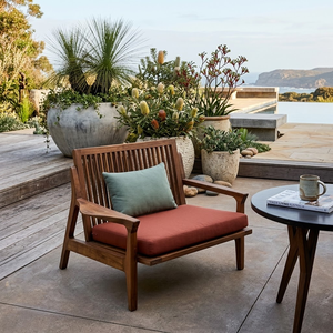 <span class=keywords><strong>Fauteuil</strong></span> <span class=keywords><strong>de</strong></span> jardin en teck <span class=keywords><strong>de</strong></span> luxe, chaise longue moderne avec coussins, style nordique, canapé individuel pour villa australienne - Product Image 1
