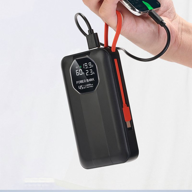 Power Bank 20000mAh PD 45W USB-C Output with Built-in Cables and LED Display