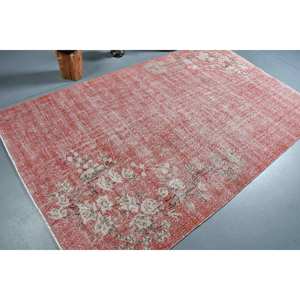 Alfombra turca vintage, rojo, blanco, 5,3x8,7 pies, área grande de lana con respaldo de látex, patrón de retazos para entrada, pasillo o habitación - Product Image 2