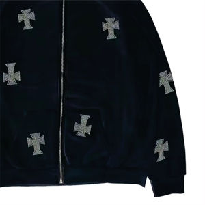 Diseño Casual Zip Up Oversized Cotton Fleece Rhinestone Jogger Pantalones de chándal Sudadera con capucha Pantalones de chándal Flared Chándales Hombres - Product Image 6