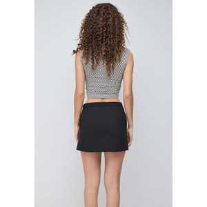 Mini-jupe décontractée avec fente latérale, ceinture, taille empire, styles droits et enveloppants, en cuir élasthanne et coton, taille XS - Product Image 5