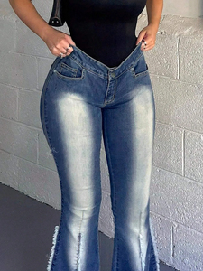 Custom Women Skinny Vintage <b>Blue</b> High Waist Raw Hem Design Y2K Patchwork Wide Leg Denim Jeans Butt Lifting <b>Bow</b> Hole Pants - Product Image 4