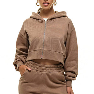 Custom Zipper Crop <b>Hoodie</b> For Woman Anti-Wrinkle & Breathable Material <b>Trendy</b> Streetwear Style - Product Image 1