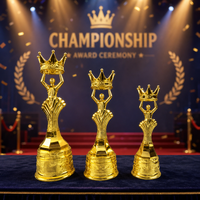 Trophée personnalisé en plastique doré avec logo, 33 cm, 27,5 cm, 24 cm, pour champion, vainqueur, récompense sportive, base dorée