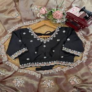 Sari VASTRA COTTAGE Fendy de seda con bordado de hilo, diseño de diseñador, para fiestas, bodas, sari étnico con blusa de seda mono benglori - Product Image 3