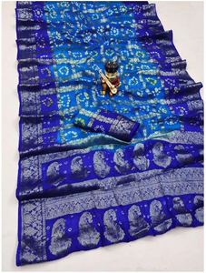 Sari de Seda con Arte Bandhej Estampado a Mano, Sari Tradicional Indio de Seda con Acabado Suave, a Precio Razonable por el Fabricante - Product Image 5