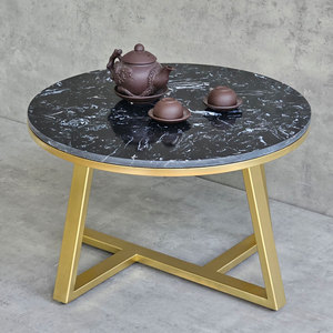 Modern <b>White</b> Stone Tea <b>Table</b> with Iron Frame for Living Room-70x70cm - Product Image 2