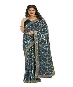 Sari moderne multicolore en coton ethnique, broderie en géorgette, belle bordure en dentelle, blouse non cousue, luxe - Product Image 3