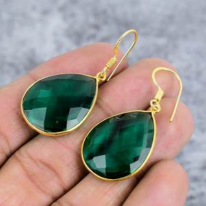 <b>Chrome</b> Diopside Pear Gemstone Drop Earrings 925 Sterling Silver <b>Gold</b> Plated Trendy Dangle Design for Women's Wedding Gift Her - Product Image 3